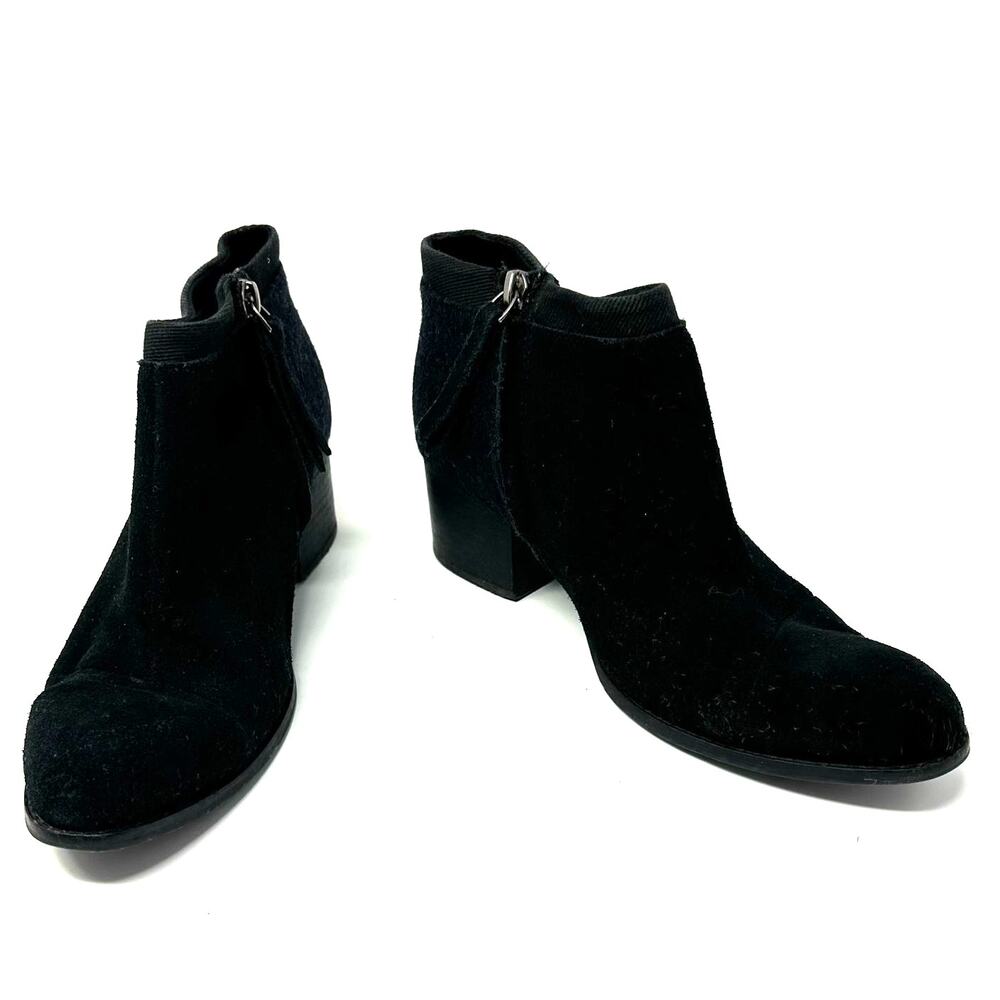 Toms Size 6.5 Boots Black 2" Heel Side Zip Pointed Toe Leather Suede Workwear
